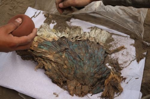 Cultura Chimú en Huanchaco: hallan tocado y tabardo hechos con plumas de aves exóticas